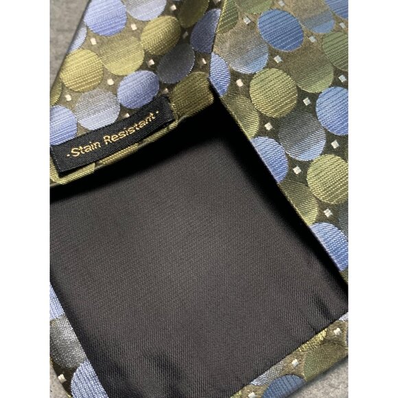 Van Heusen Extra Long Stain Resistant Tie for Men Gold Blue Polka Dot Polyester - Picture 4 of 6
